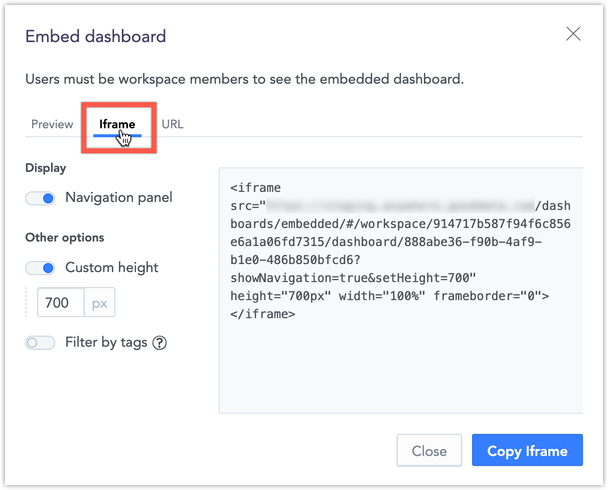 Embed dialog