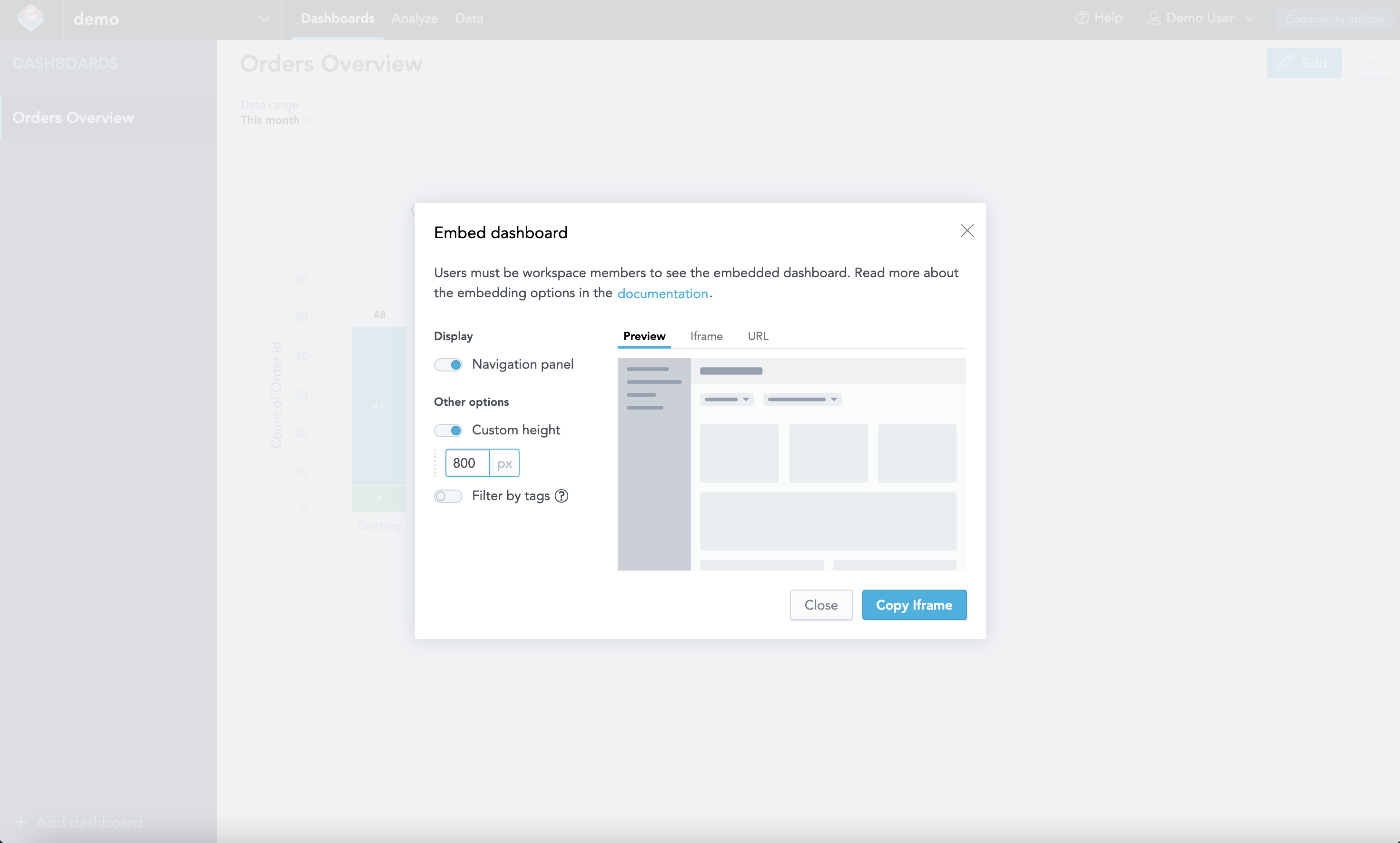 Embed dialog