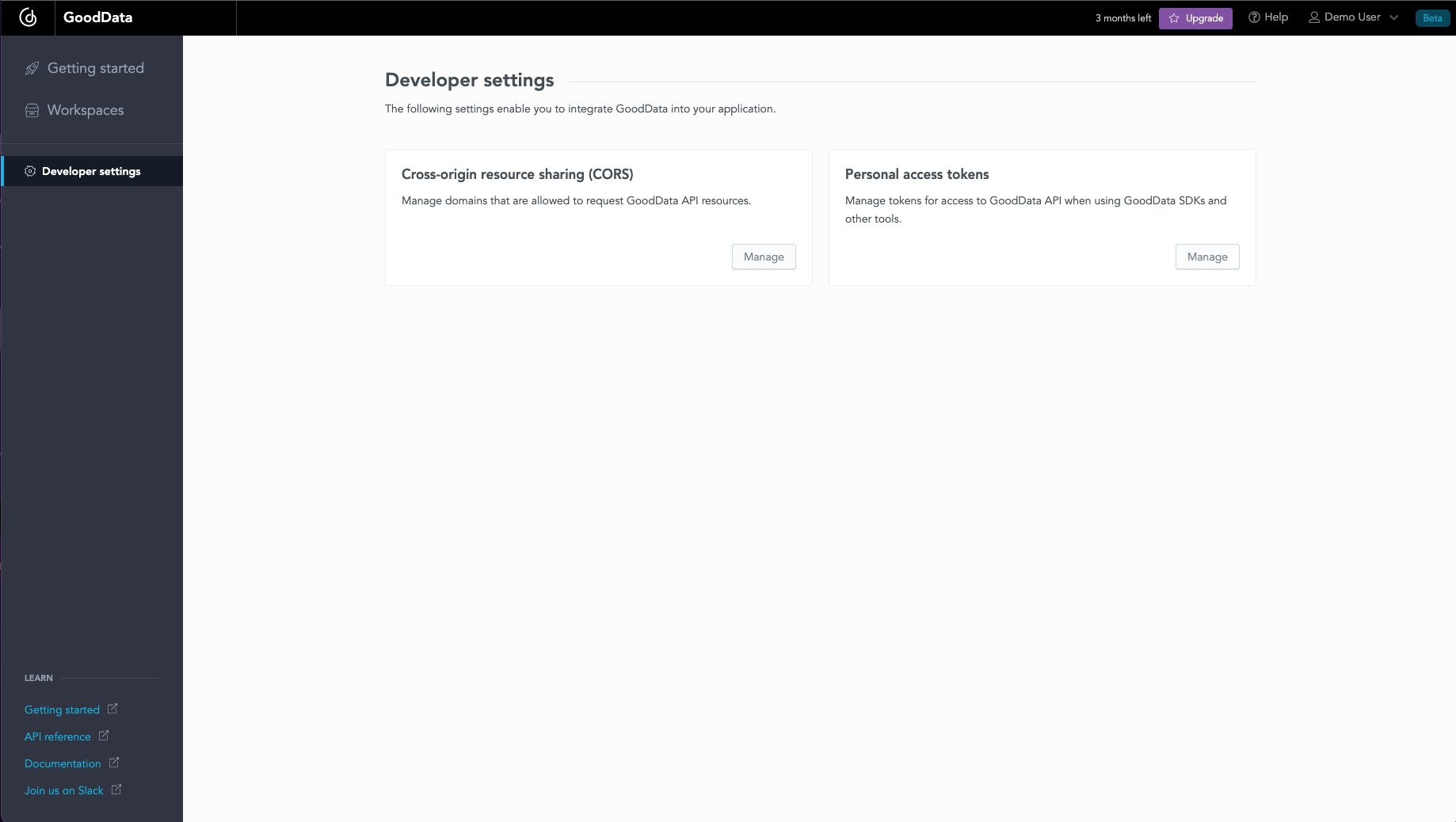 GoodData Settings Page