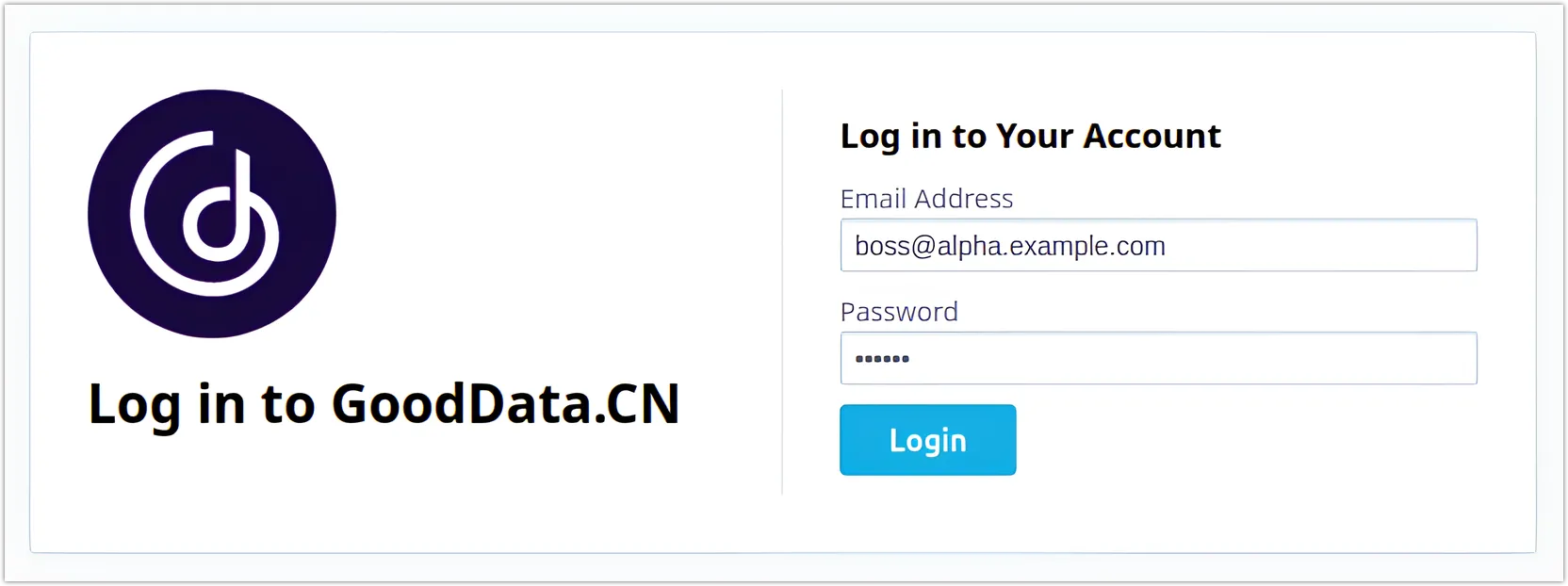 Screenshot of the login page with prefilled username and password