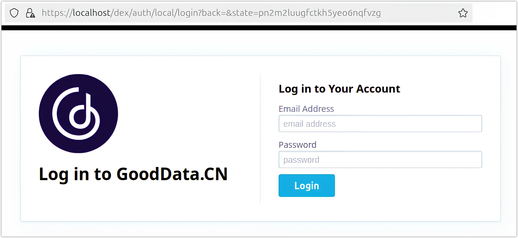 Screenshot of the login page