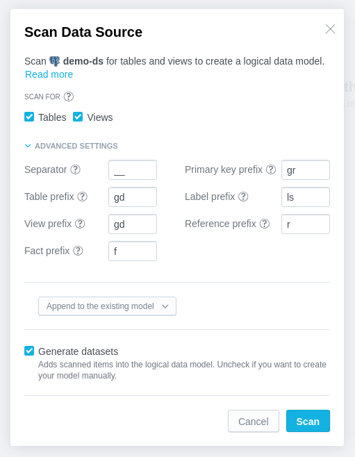 Scan dialog