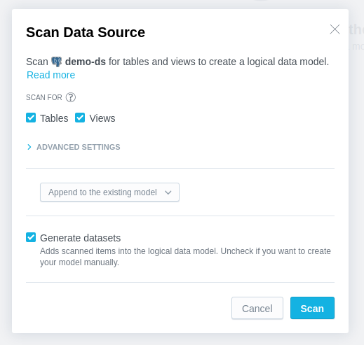 Scan dialog